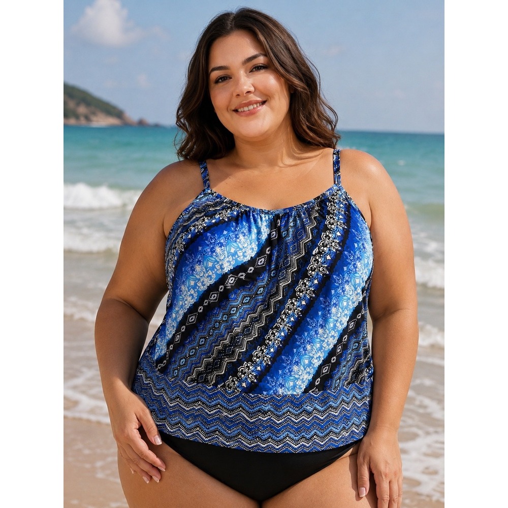 Swimsuits For All Women Blue Paisley Blouson Tankini Top Size 20 NWT